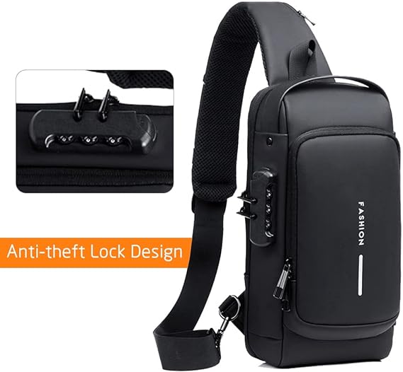 Mochila masculina com cadeado à prova d'água anti-roubo preta