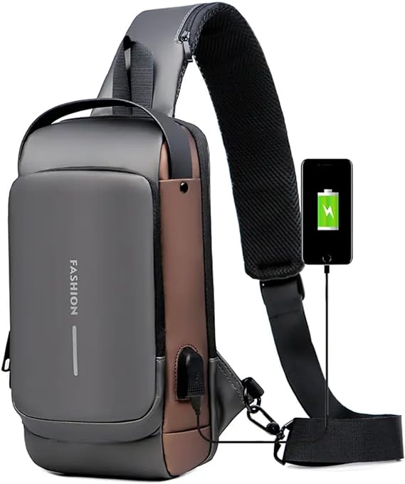 Mochila masculina com cadeado à prova d'água anti-roubo Cinza
