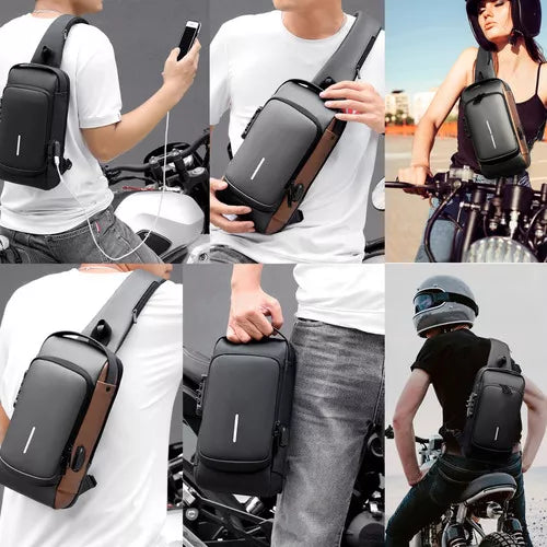 Mochila masculina com cadeado à prova d'água anti-roubo Cinza