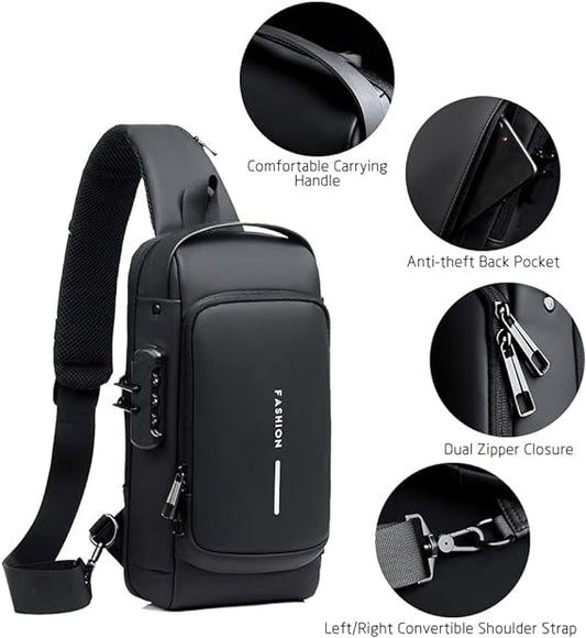Mochila masculina com cadeado à prova d'água anti-roubo preta