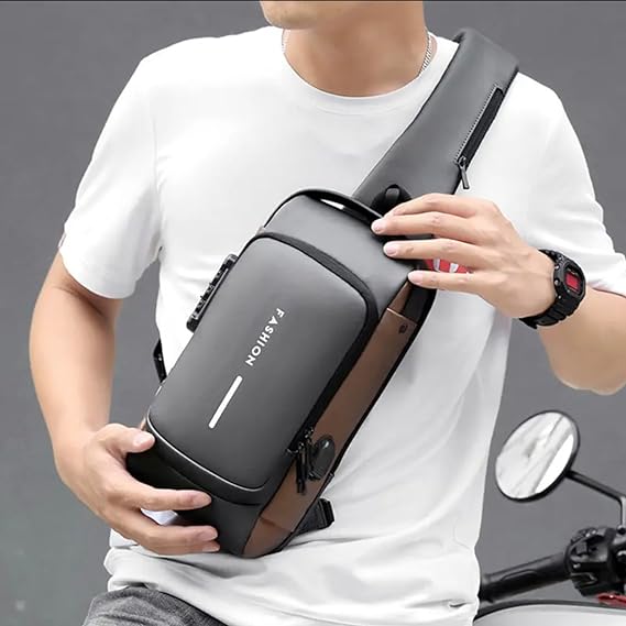 Mochila masculina com cadeado à prova d'água anti-roubo Cinza