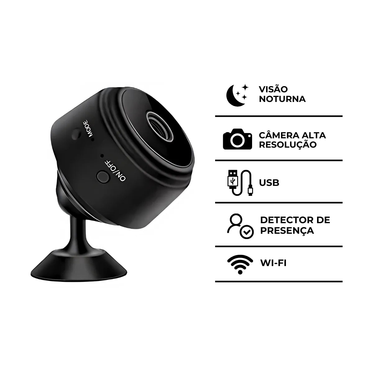 Micro Câmera Espiã A9 — Full HD, Wi-Fi, Sensor e Visão Noturna