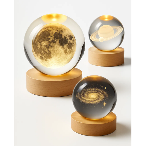 Luminária 3D Sistema Solar em Cristal para Mesa