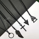 Colar Masculino De Couro Preto Tribal Cruz Regulável Premium