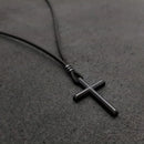 Colar Masculino De Couro Preto Tribal Cruz Regulável Premium