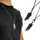 Colares Pingente Asa Masculinos Couro Aço e Linha