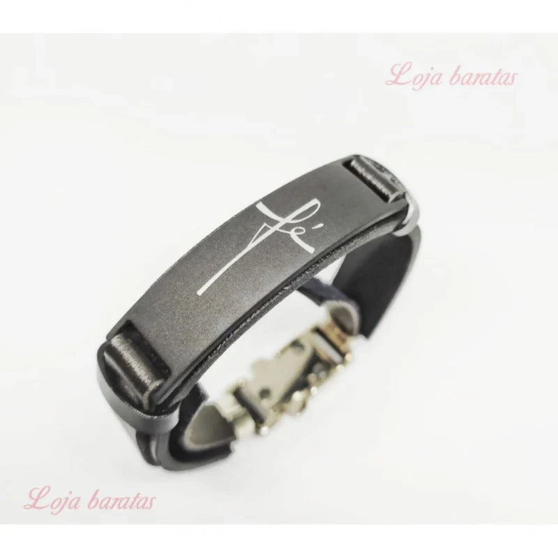 Pulseira Masculina fé Pulseira de Couro/ Masculina Com frase religiosa