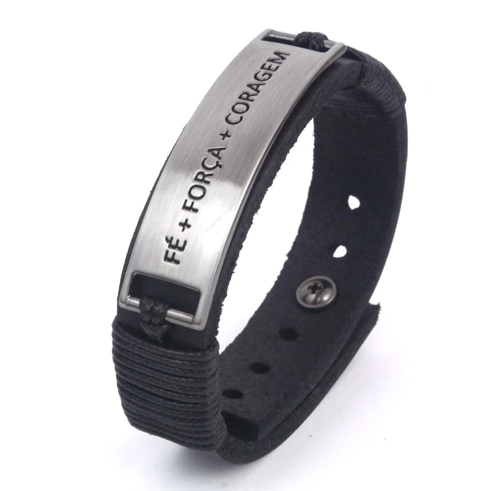 Pulseiras Masculinas De Couro Pai Nosso Bússola São Bento Fé