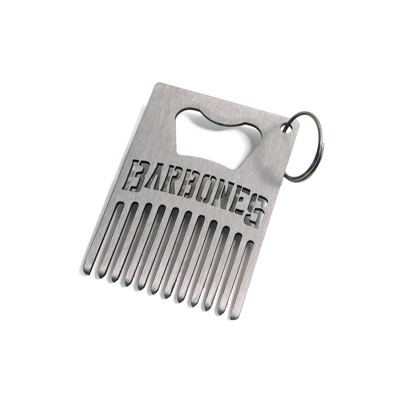 Pente para Barba e Abridor em Aço Inox Chaveiro