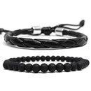 ￼Kit 2 Pulseiras Masculinas de Couro Redondo Ajustável Bolinhas Preta Fosca 6mm