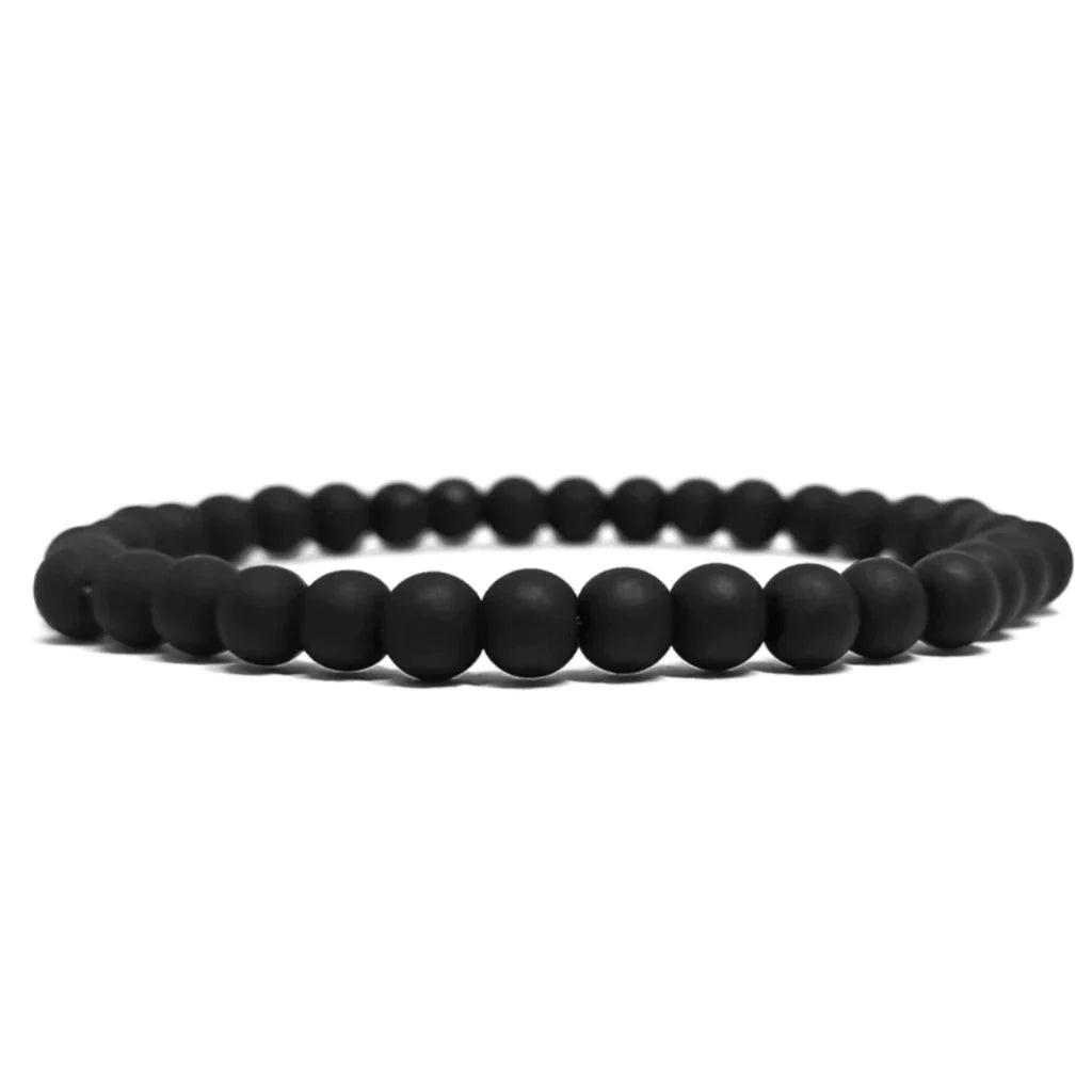 ￼Kit 2 Pulseiras Masculinas de Couro Redondo Ajustável Bolinhas Preta Fosca 6mm