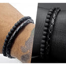 ￼Kit 2 Pulseiras Masculinas de Couro Redondo Ajustável Bolinhas Preta Fosca 6mm