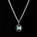 Colar masculino cristal azul/verde/ aço inoxidável- joia masculina/ presente masculino